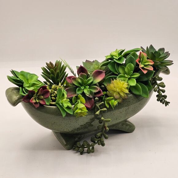 Vintage-Inspired Footed Studio Pottery Bowl - Art Deco Green Speckled Decor - Picture 7 of 9